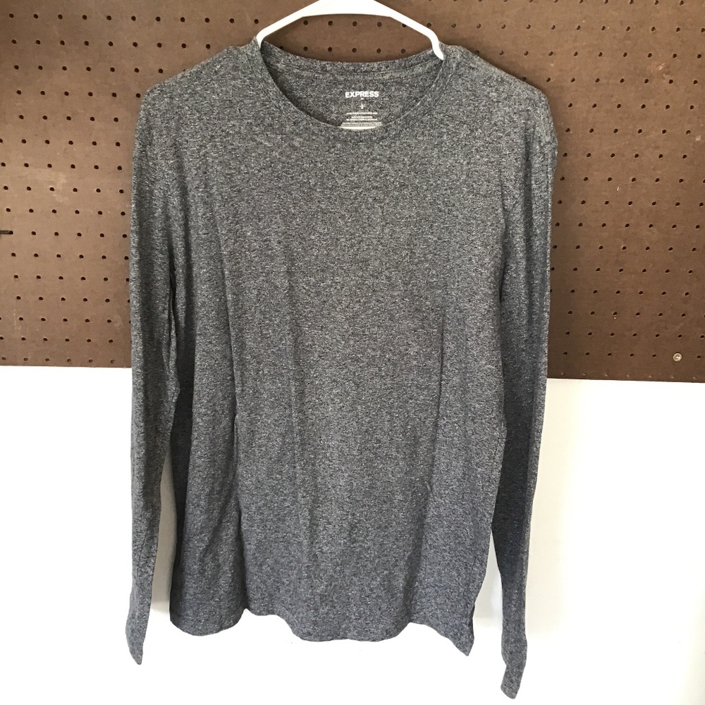 Express Men’s Heather Gray Long Sleeve T-Shirt Lightweight Crew Neck L